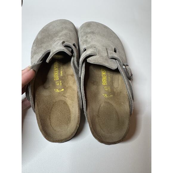 Birkenstock Boston Clogs Taupe Suede Leather Unisex Men 8 Women 10 Size 41 - Picture 10 of 13